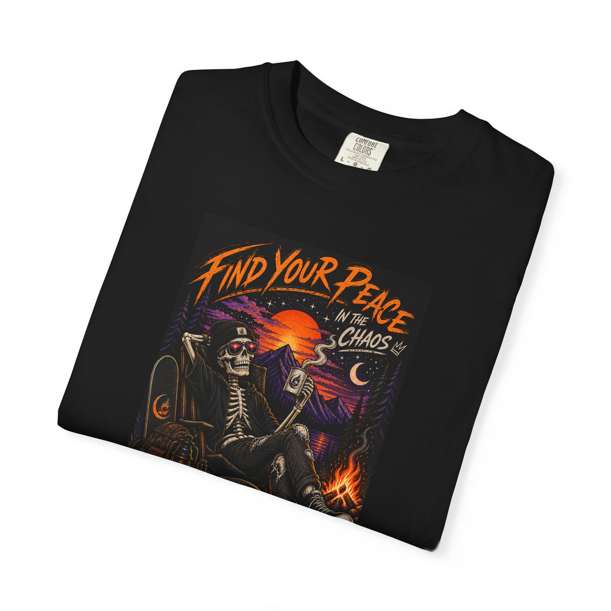 Find Your Peace in the Chaos Unisex T-Shirt | Skeleton Camping Graphic Tee