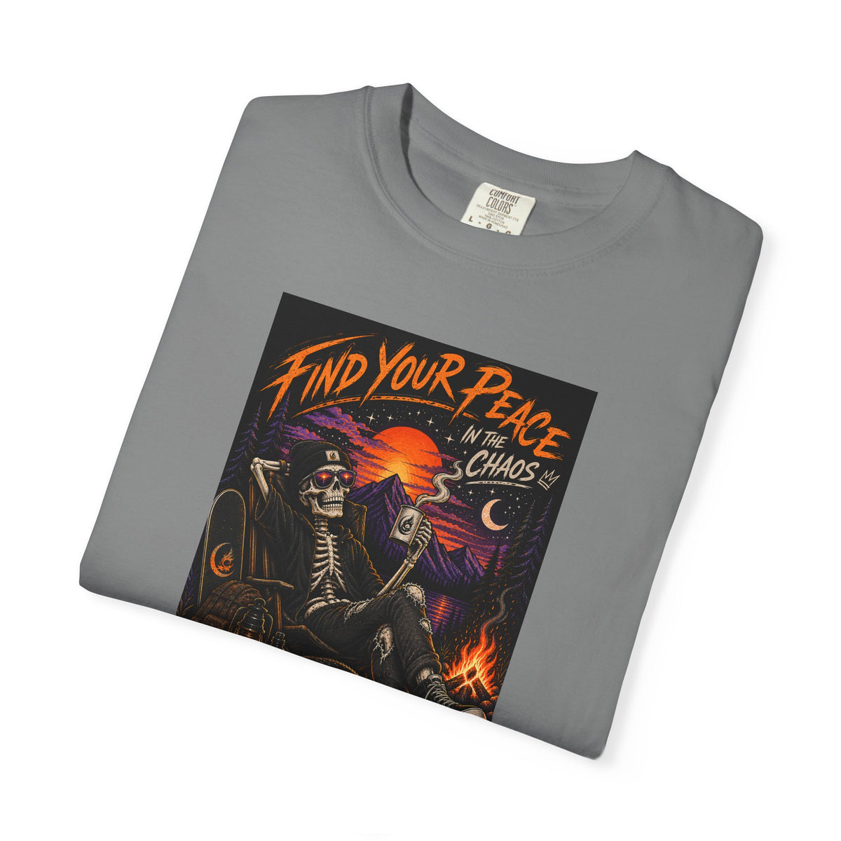 Find Your Peace in the Chaos Unisex T-Shirt | Skeleton Camping Graphic Tee