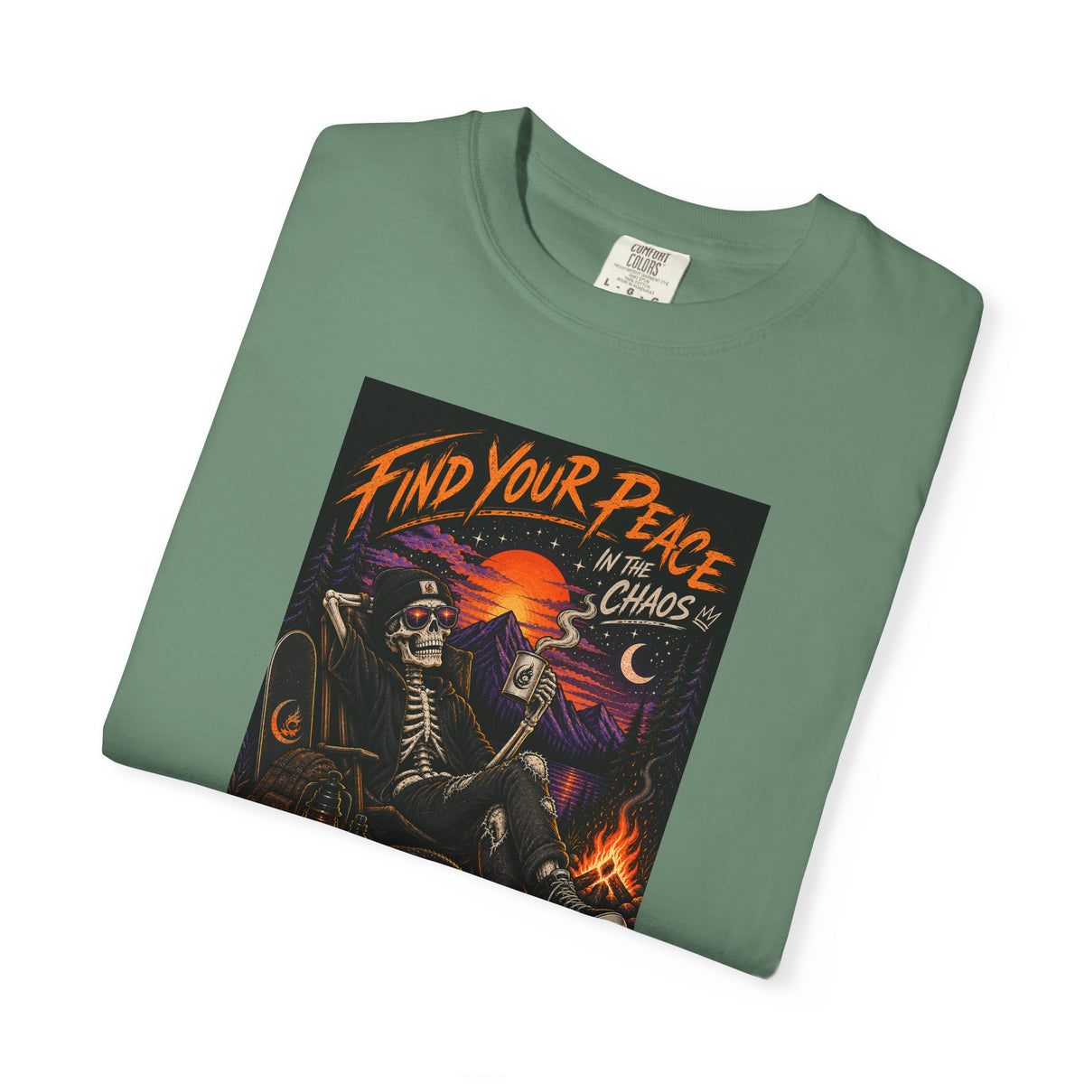 Find Your Peace in the Chaos Unisex T-Shirt | Skeleton Camping Graphic Tee