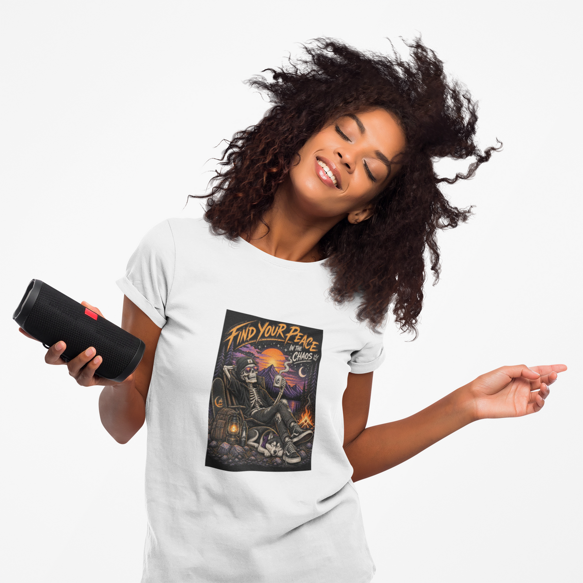 Find Your Peace in the Chaos Unisex T-Shirt | Skeleton Camping Graphic Tee