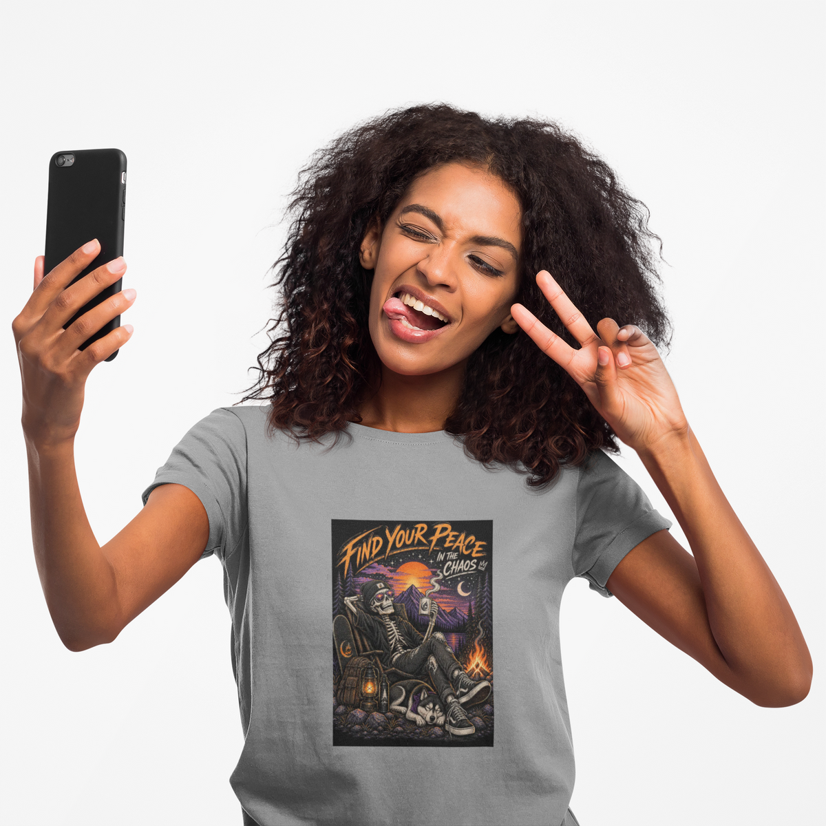 Find Your Peace in the Chaos Unisex T-Shirt | Skeleton Camping Graphic Tee
