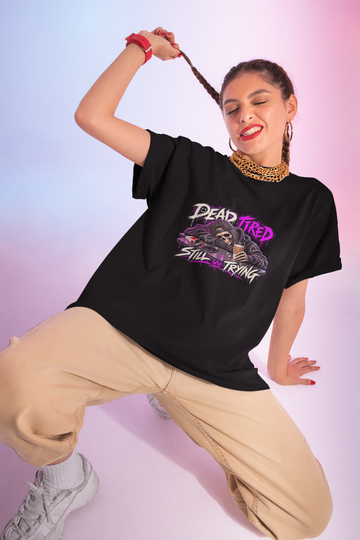 Dead Tired, Still Trying – Distressed Skeleton Graphic Tee