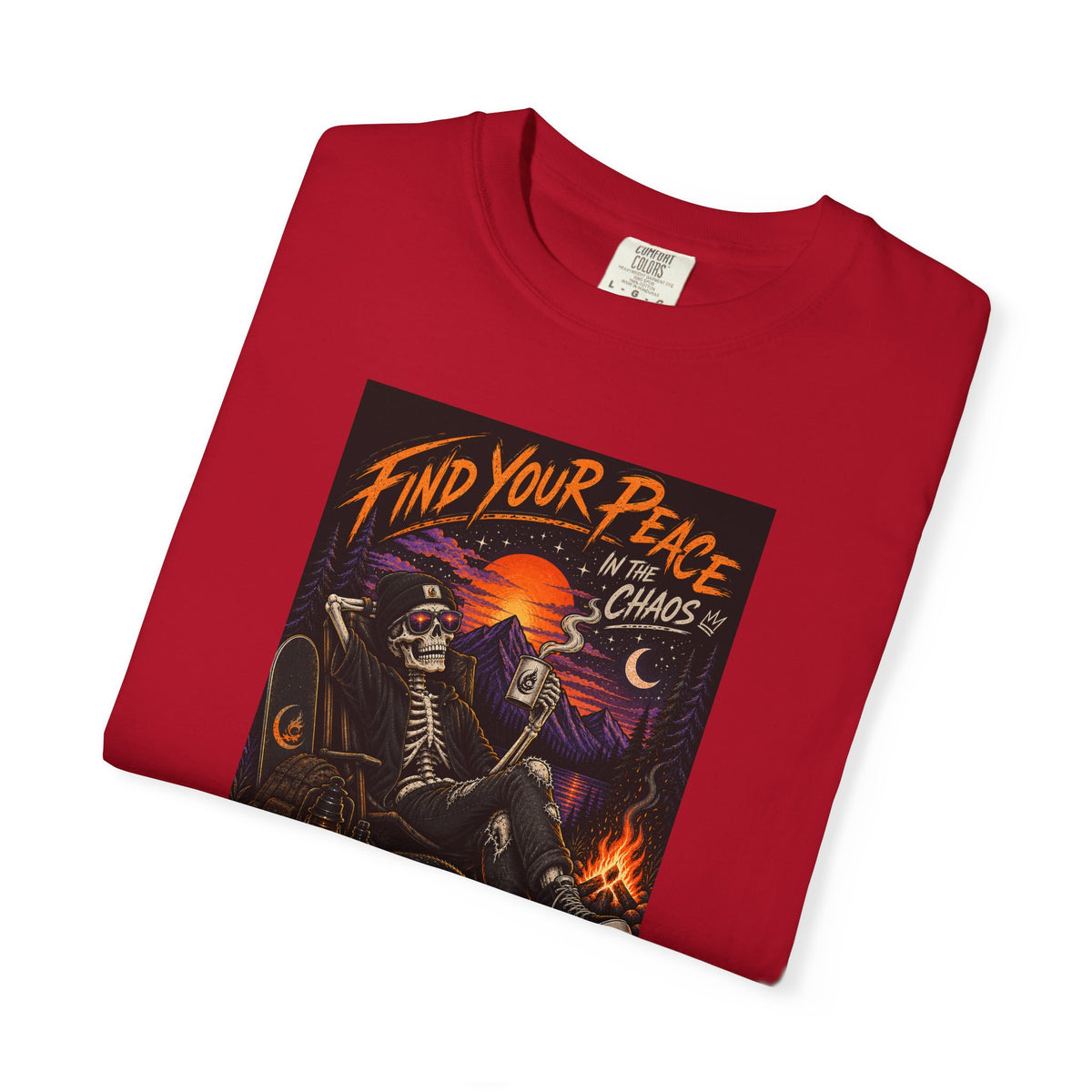 Find Your Peace in the Chaos Unisex T-Shirt | Skeleton Camping Graphic Tee
