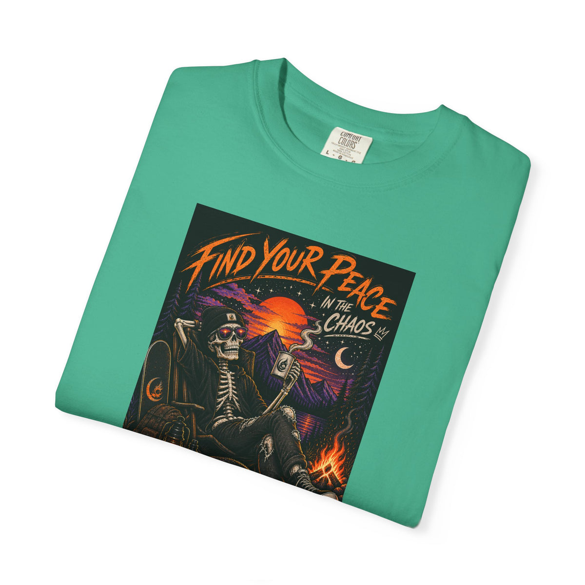 Find Your Peace in the Chaos Unisex T-Shirt | Skeleton Camping Graphic Tee