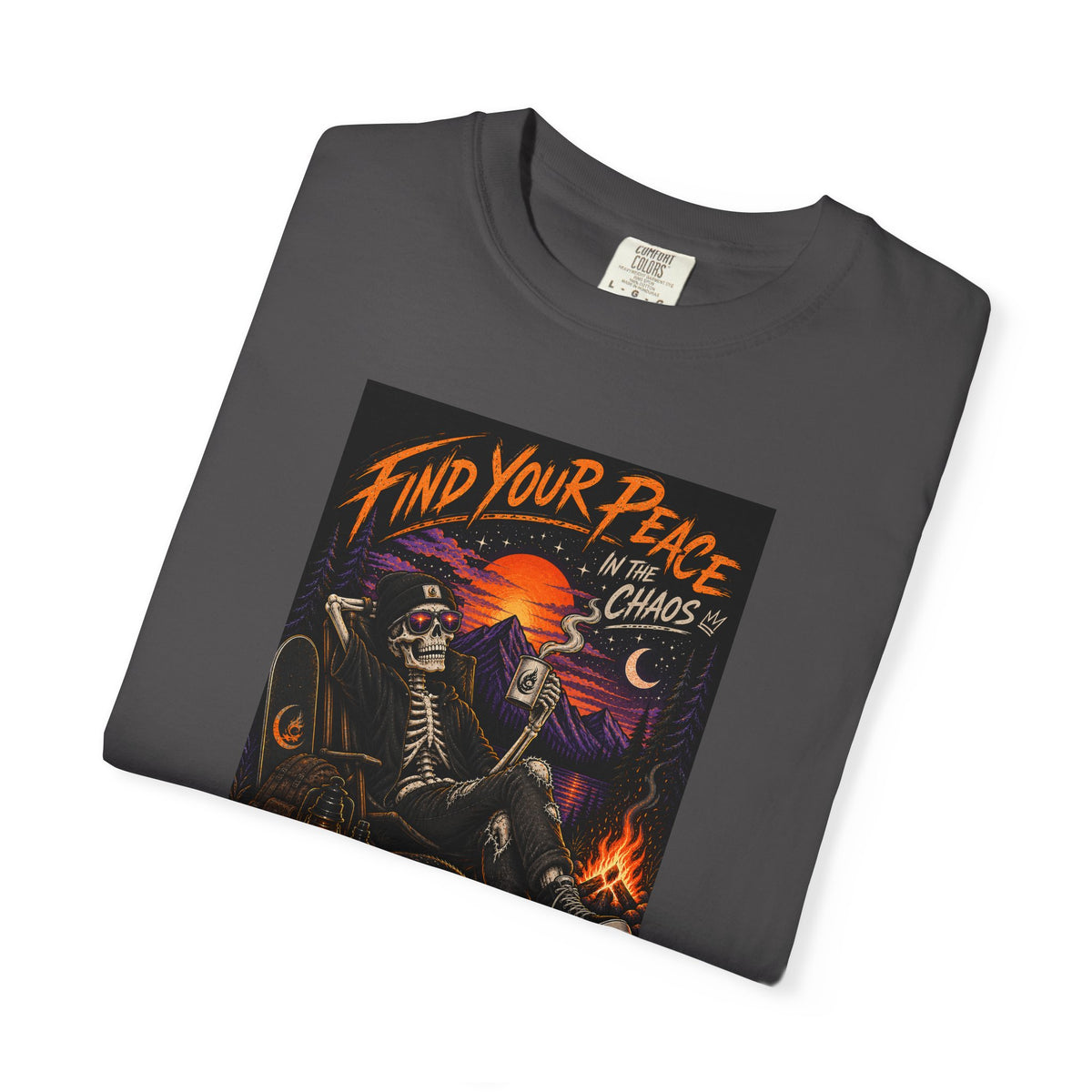 Find Your Peace in the Chaos Unisex T-Shirt | Skeleton Camping Graphic Tee