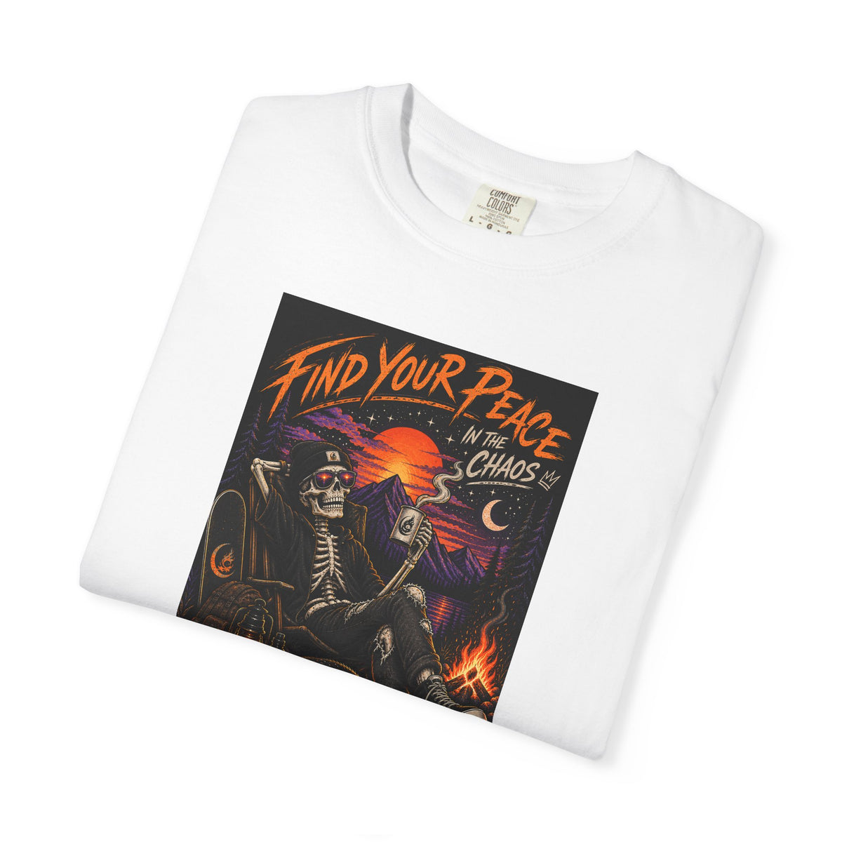 Find Your Peace in the Chaos Unisex T-Shirt | Skeleton Camping Graphic Tee